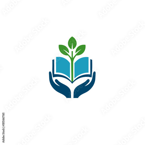 Education and Growth Logo with Hands and Open Book Symbol