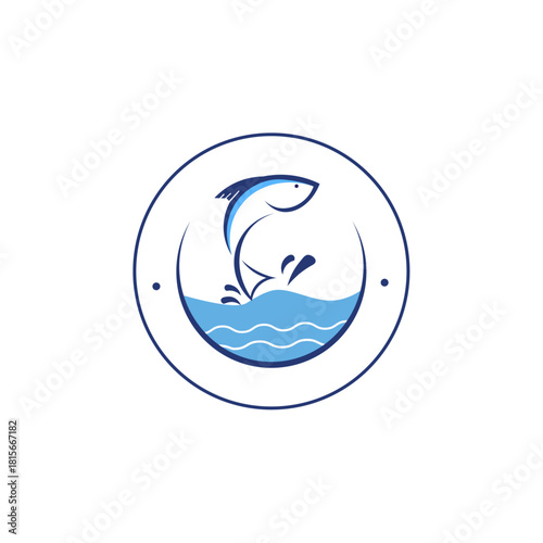 Jumping Fish in Water Circle Logo – Seafood Fishing Aquaculture Vector
