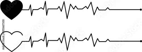 Heartbeat ekg line with solid and outline hearts