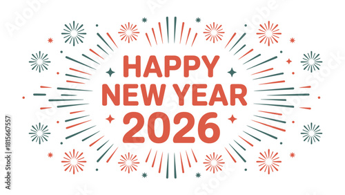 New Year 2026 Celebration: A vibrant visual greeting for the year 2026, filled with festive fireworks and radiating with the joy and anticipation of new beginnings. 