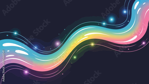 A vibrant digital wave of flowing rainbow colors creates an energetic abstract background.