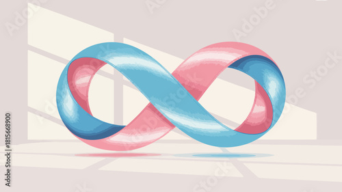 A gradient blue and pink Mobius strip elegantly forms an endless symbol against a light background.