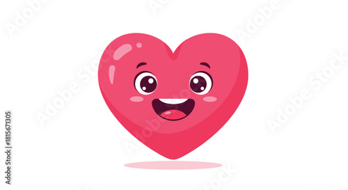 A cute and happy pink heart character with rosy cheeks and a big cheerful smile, floating against a clean white background.