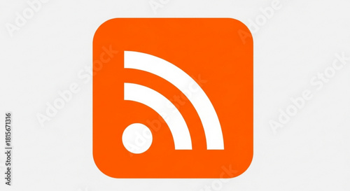 Vibrant orange square icon with a white rss symbol, representing web feeds, news updates, and digital content subscription services