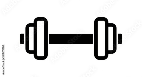 A simple black dumbbell icon representing fitness, exercise, and strength training, isolated on