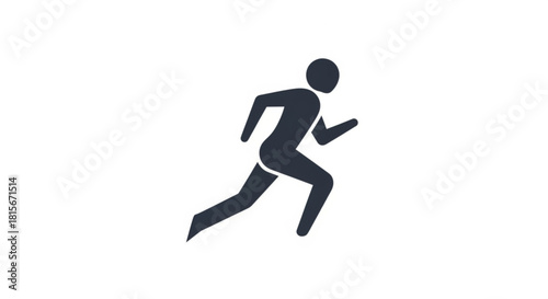 Dynamic dark grey icon of a person running, symbolizing speed, exercise, and movement, isolated on