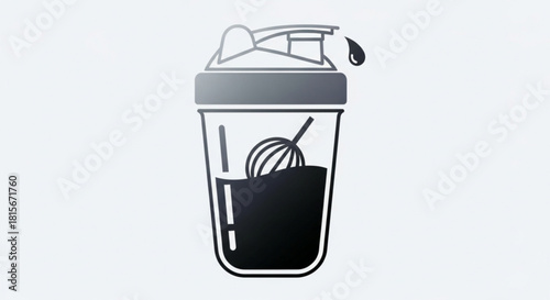 Shaker bottle with a whisk ball inside, preparing a nutritional drink or supplement, essential for fitness and health routines