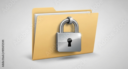 A yellow file folder secured with a silver padlock, symbolizing data protection, digital privacy, and confidential information storage