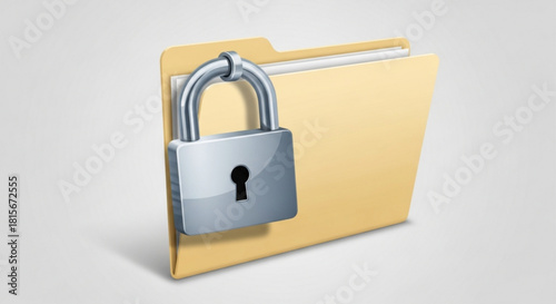 A secure yellow folder with a shiny silver padlock symbolizing data protection, digital privacy, and confidential information access control