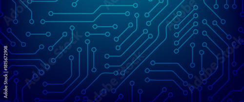 Abstract AI circuit board background. Computer motherboard with chip, and semiconductor. Elegant blue digital vector illustration. Technology connected blue lines with electronics elements on tech bg.