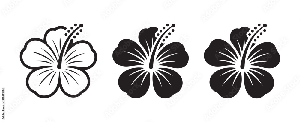 Obraz premium Black and white hibiscus flower design elements for graphics and web applications