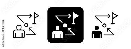 Goal Solid color and black line drawing vector illustration set