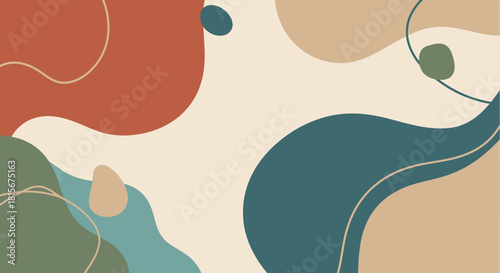 Abstract organic shapes and flowing lines in a muted earthy color palette creating a sense of calm and organic beauty