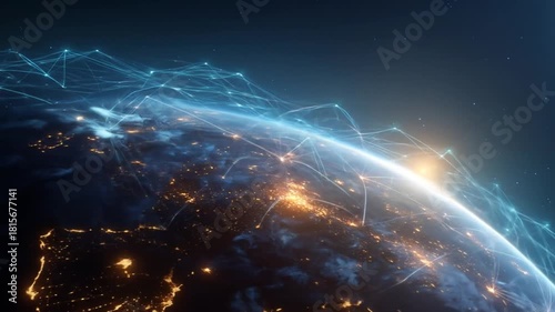 Abstract illustration of earth with connected lines and city lights