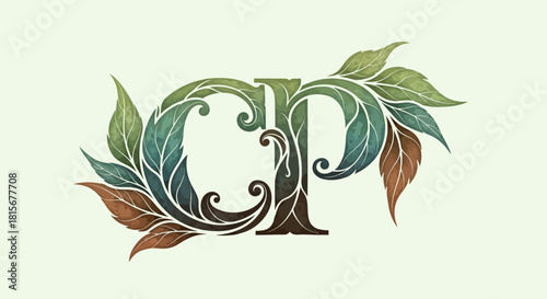 Elegant CP Monogram with Botanical Leaf Adornments.