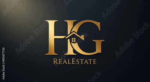 Elegant HG Real Estate Logo with House Icon in Gold.