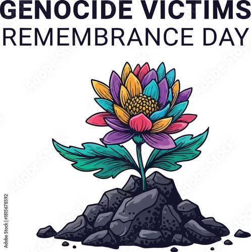 Genocide Victims Remembrance Day with Flower Growing from Ground