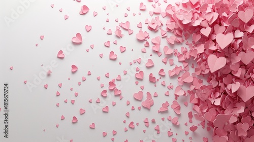 Pink Paper Hearts Scattered Across White Background