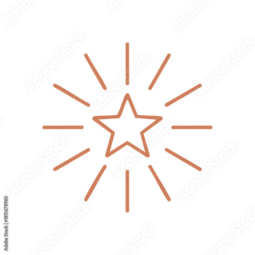 A shining star icon with radiating lines, symbolizing excellence, quality, and success, isolated on