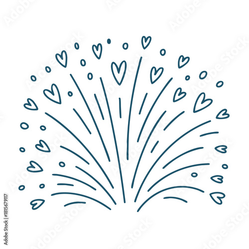 Handdrawn line art illustration of a heartshaped firework burst, symbolizing love, celebration, and joy, perfect for romantic events, anniversaries, or valentines day designs, isolated on