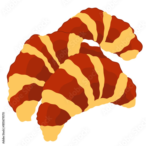 A stylized, graphic illustration featuring two freshly baked, crescent-shaped croissants.