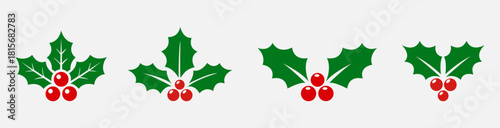 Holly berry icons set, Christmas logo with holly berries, Seasonal decoration graphic