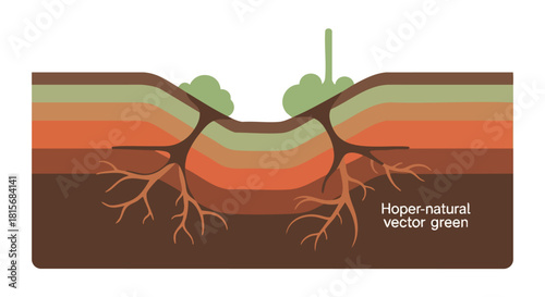 An illustrated cross-section revealing underground plant roots and soil layers, showcasing the natural environment and its elements.