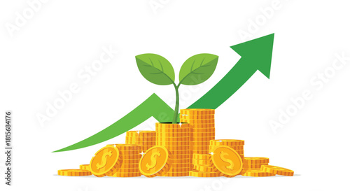 Investments grow like a seedling with an upward trending chart pointing towards financial success and prosperity