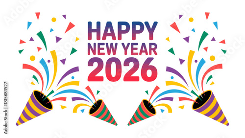Happy New Year 2026 Celebration: A vibrant and colorful design celebrates the arrival of the year 2026, perfect for festive events and seasonal greetings.