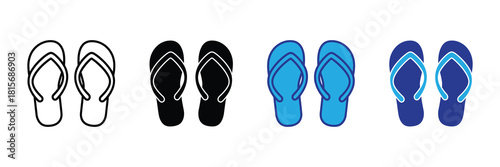 Diverse collection of flip-flop footwear icons and illustrations representing summer, beach, and casual wear, showcasing variety in style and color. isolated on white background