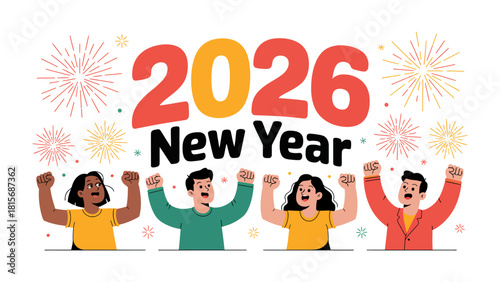 Celebrating 2026: A vibrant illustration showcases diverse individuals joyfully celebrating the upcoming new year. This image embodies unity, happiness, and the excitement of new beginnings.