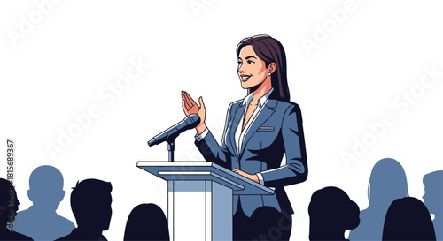 Dynamic business leader delivering motivational speech to crowd, inspiring confidence and success in professional development event today