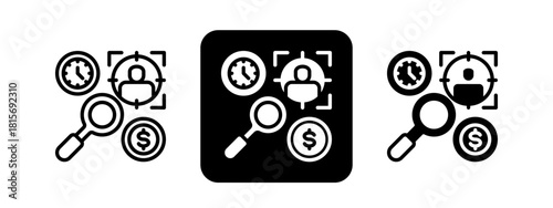 Buyer Persona Solid color and black line drawing vector illustration set