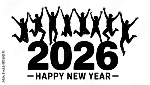 New Year's Joy: A celebratory silhouette captures a leap into the new year with 2026 displayed prominently, embodying the spirit of hope and a fresh beginning. 