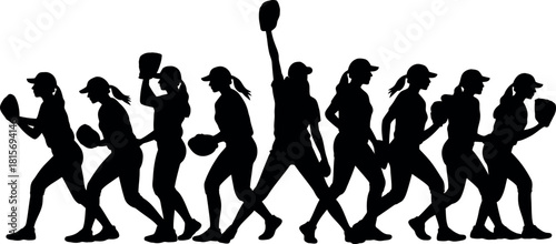 Silhouette of Softball Players in Action Depicts Teamwork and Athleticism