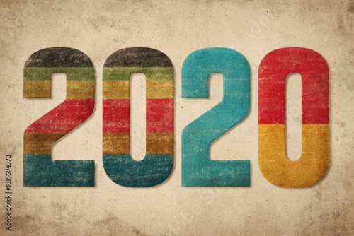 Vintage Art Style Textured Numbers for Year 2020 Design