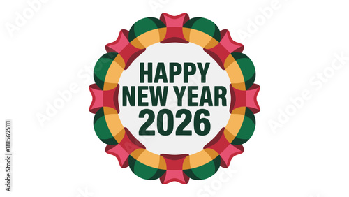 New Year 2026: A vibrant and colorful design wishing all the best for a happy new year. Adorned with a celebratory wreath.
