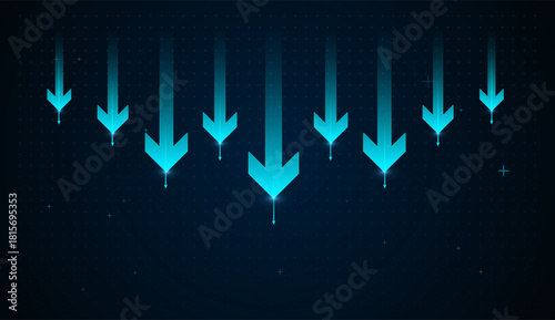 Moving Down of blue arrows with smaller arrows, symbolizing falling finance and accelerating business performance Concepts, Vector illustration