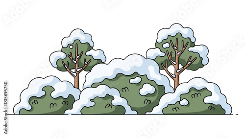 Snowy Bushes and Trees A Winter Landscape Illustration
