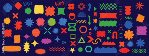 et of geometric logos. Modern bold brutalistic square objects and shapes. Colorful minimalistic silhouette figures. Contemporary design. Vector illustration,