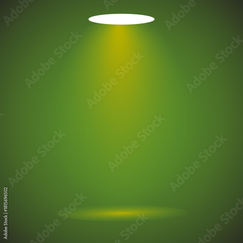 Dramatic Spotlight Beam in Dark Green Room with Faded Floor Glow