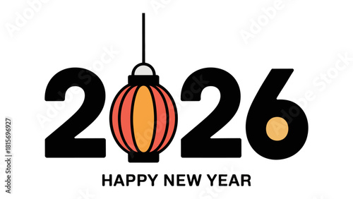 New Year 2026 Celebration: A festive design for the New Year 2026, with a bright lantern integrated into the numbers, and the greeting HAPPY NEW YEAR below.