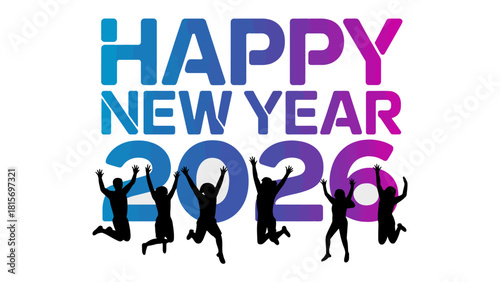 New Year's Eve Celebration: Silhouetted figures leap for joy against the backdrop of vibrant New Year wishes, celebrating new beginnings, hope, and aspirations.