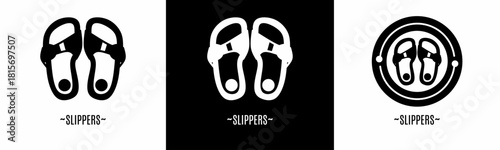 Slippers logo set. Collection of black and white logos. Stock vector