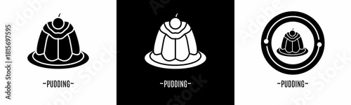 Pudding icon set. Collection of black logos. Stock vector