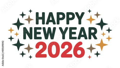 New Year's Greetings 2026: A vibrant and colorful design wishing a Happy New Year 2026, ideal for festive celebrations and seasonal greetings.