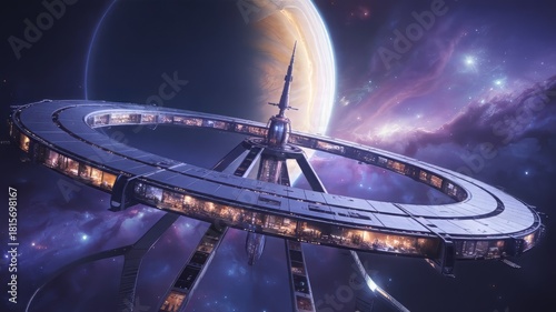 Fototapeta Naklejka Na Ścianę i Meble -  Scifi space station in cosmos