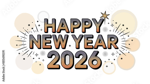 Happy New Year 2026 Celebration: A vibrant New Year's greeting displays the message Happy New Year 2026, set against a festive background with stars, and celebratory elements.