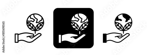 Ecology Solid color and black line drawing vector illustration set