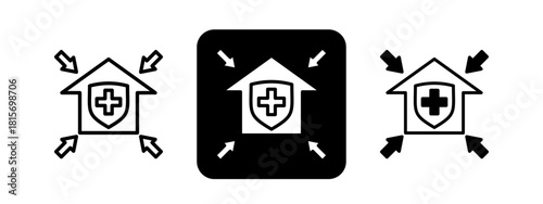 Shelter Solid color and black line drawing vector illustration set